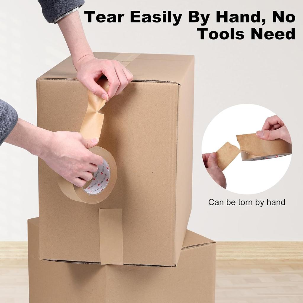 Kraft Tape Paper Packing Tape,6 Rolls, 2 inch x 55 Yards, 7 Mil Thick – Gummed Brown Packing Tape for Securely Sealing Cardboard Boxes Perfect for