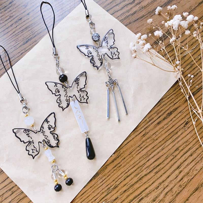Einzigartiger chinesischer Kalligraphie Schmetterling Handy-Anhänger Stilvolles und langlebiges Schlüsselanhänger-Accessoire für modebewusste Personen