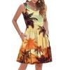 Women's Summer Fashion Casual V-Neck Pleated Stitching Hawaiian Floral Print Sleeveless Pocket Vest Dress
