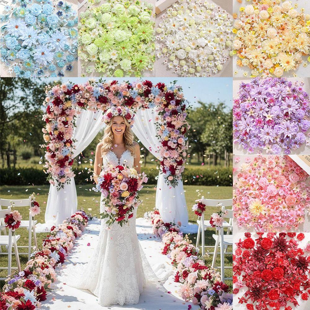 20 Stück Kreative Mehrfarbige Künstliche Blumenköpfe Seiden-Kopfschmuck Seiden-Pfingstrosen-Blumen-Ornament Hochzeits-Simulationsblumen-Geschenk