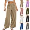 Women's Casual Elastic Waist Straight Leg Pants with Pockets and Decorative Buttons