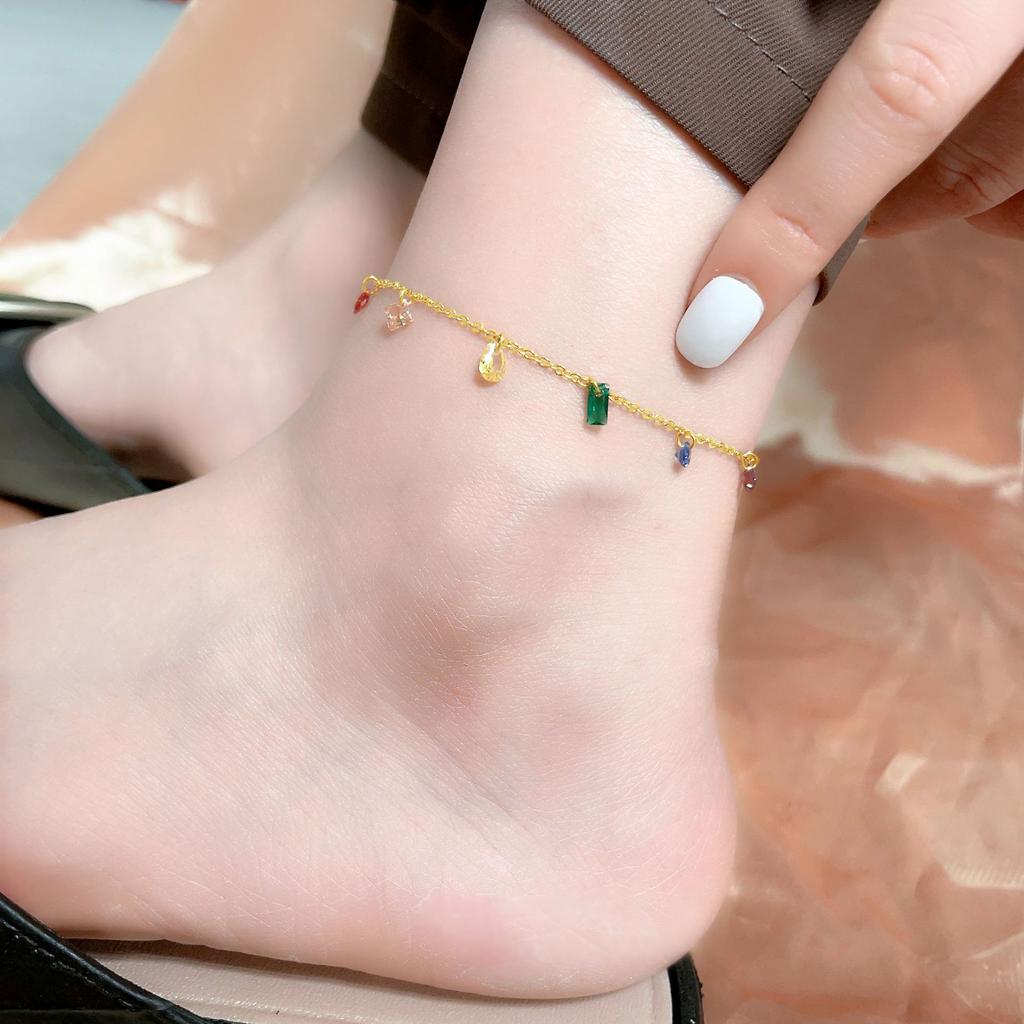 Ramos Dainty Chain Anklets for Women Girls,  Stainless Steel O Chain with Sparkling CZ Stone Barefoot Gifts Zircon