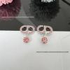 In-Stock Pink Diamond Tassel Earrings: Elegant Women's Sweet Style with Inlaid CD Letters