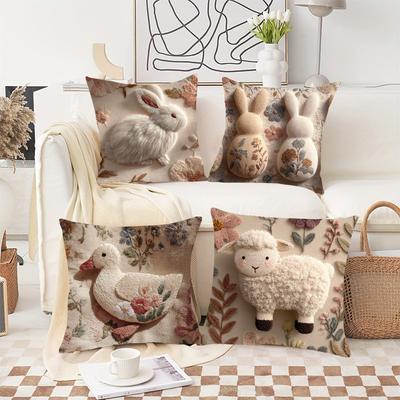 New Easter Bunny Throw Pillow Set, Faux Embroidery Printed Design Sofa Cushion Cover, Pillow Cover
