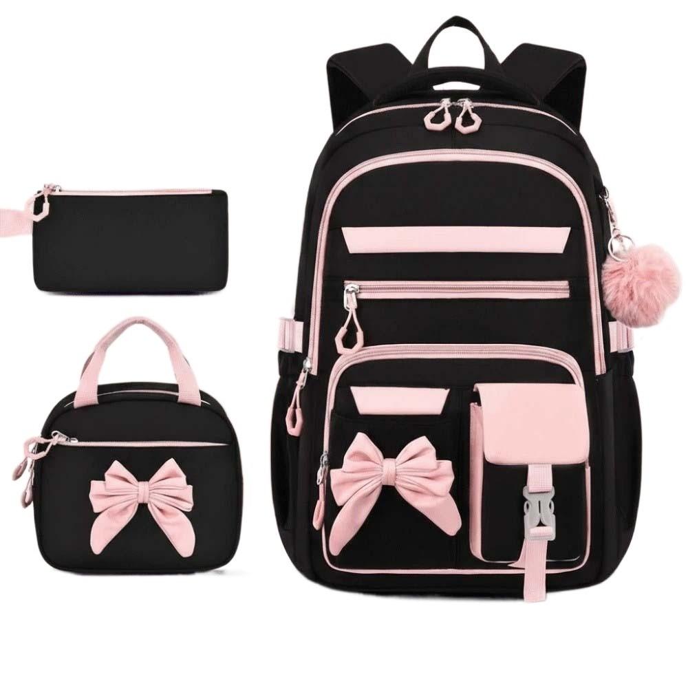 Zaino a tre pezzi per la scuola Zaino casual per studenti Zaino in nylon leggero con fiocco Quotidiano