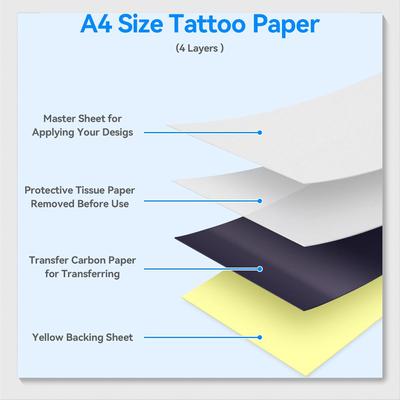 10/20 szt. A4 papier do transferu tatuażu 4 warstwy węgla termiczny szablon do tatuażu papier kserograficzny do akcesoriów do maszyn do transferu tatuażu