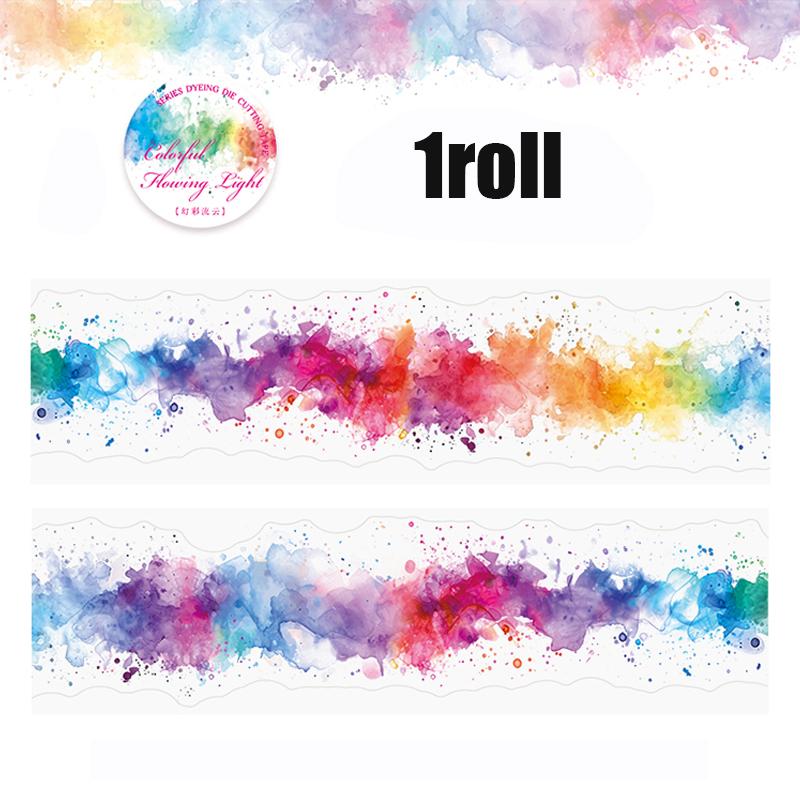 1Roll Rainbow Gradient Die-Cut PET Tape for Scrapbooking DIY Journal Collage Art Phone Case Notebook Decoration Gift Craft
