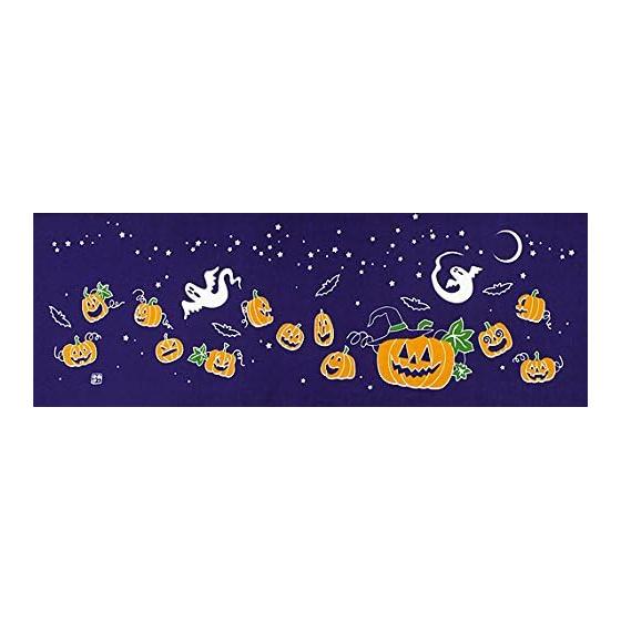 Someno Anbo Tenugui "Pumpkin Night Purple" Hand-dyed 100% Cotton Tokka Made In Japan 35cm X 100cm Halloween Pumpkin Ghost Bat Interior Face Towel
