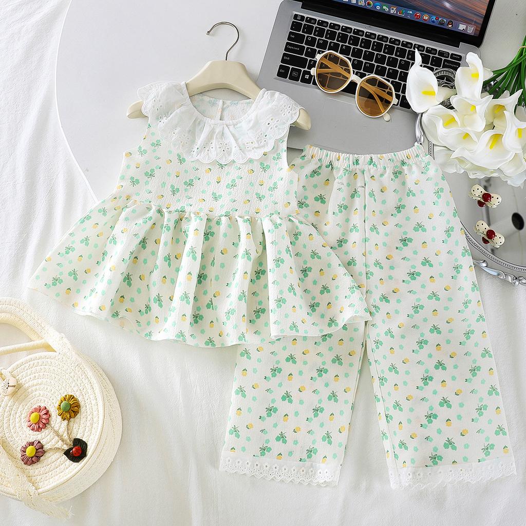 Cute Korean Style Little Girls Floral Cami And Shorts Two Piece Summer Outfit
