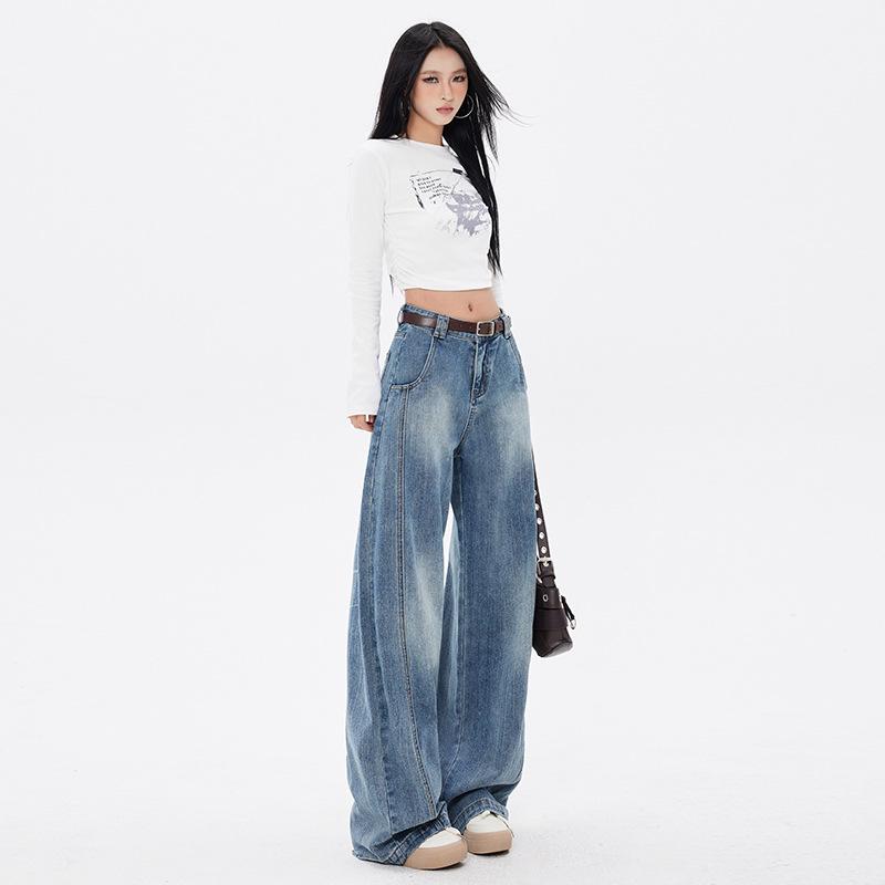American Retro Silhouette Scimitar Jeans: Loose Wide-Leg Floor-Length Pants