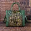 Johnature Retro Genuine Leather Handmade Women Bag First Layer Cowhide Large Capacity Handbag Embossed Shoulder Bags