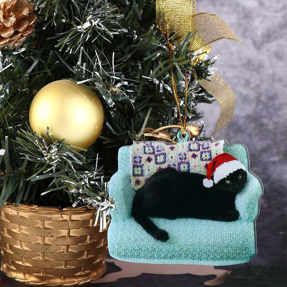 Acrylic Craft Black Cat Ornament Cat Shape Xmas Tree Pendant Christmas Black Cat Pendant  Windows
