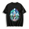 Mondbeleuchteter Schneeberg Mutter und Kind Umarmung Druck Lässiges Oberteil Reines Baumwoll-T-Shirt