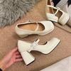 Fairy Wind Word with Rhinestone Mary Jane Shoes 2025 Spring New Versatile Thick Heel High Heels Patent Leather Single Shoes Women