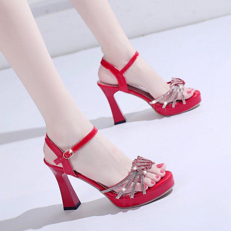 Fashion Fashion Open-Toed High-Heeled Sandals Womens Summer New One-Word Buckle With Rhinestone High Heels Stiletto Sexy Womens Shoes