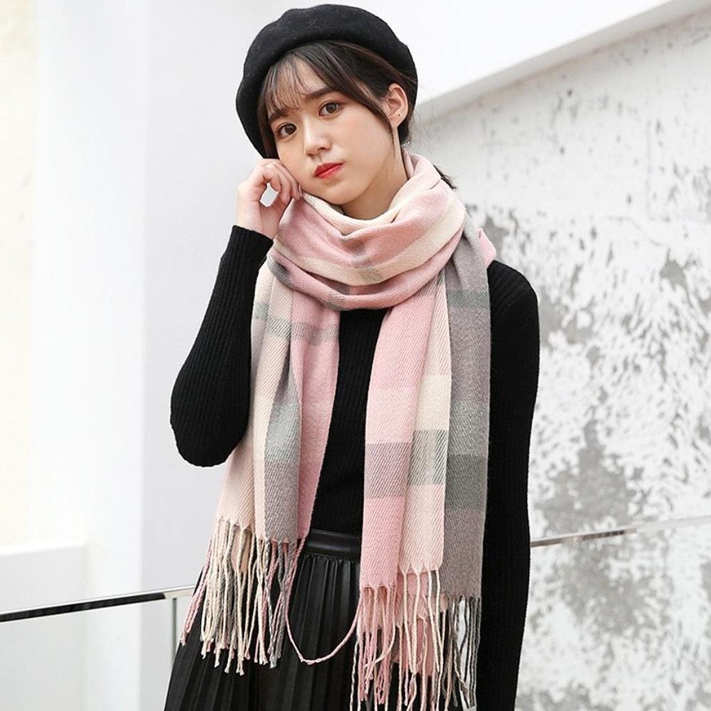 

[Dotoro] Soft Check Muffler (Pink Gray)