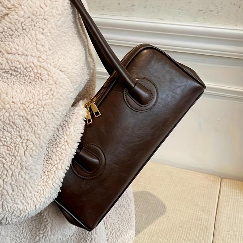 Fashion Faux Leather Shoulder Bag Elegant Handbag with Stitching Detail Versatile Top-Handle Purse