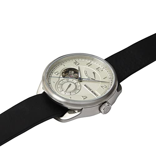 MASTER WORKS Quattro001 MW08SI-FDBKG8 Herren-Automatik-Uhr mit offenem Zifferblatt (Skelett), 41 mm, Lederarmband