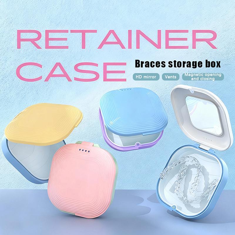 Dental Retainer Box With Mirror Magnetic Aligner Mouth Guard Container Travel Case For Teeth Braces False Denture Storage