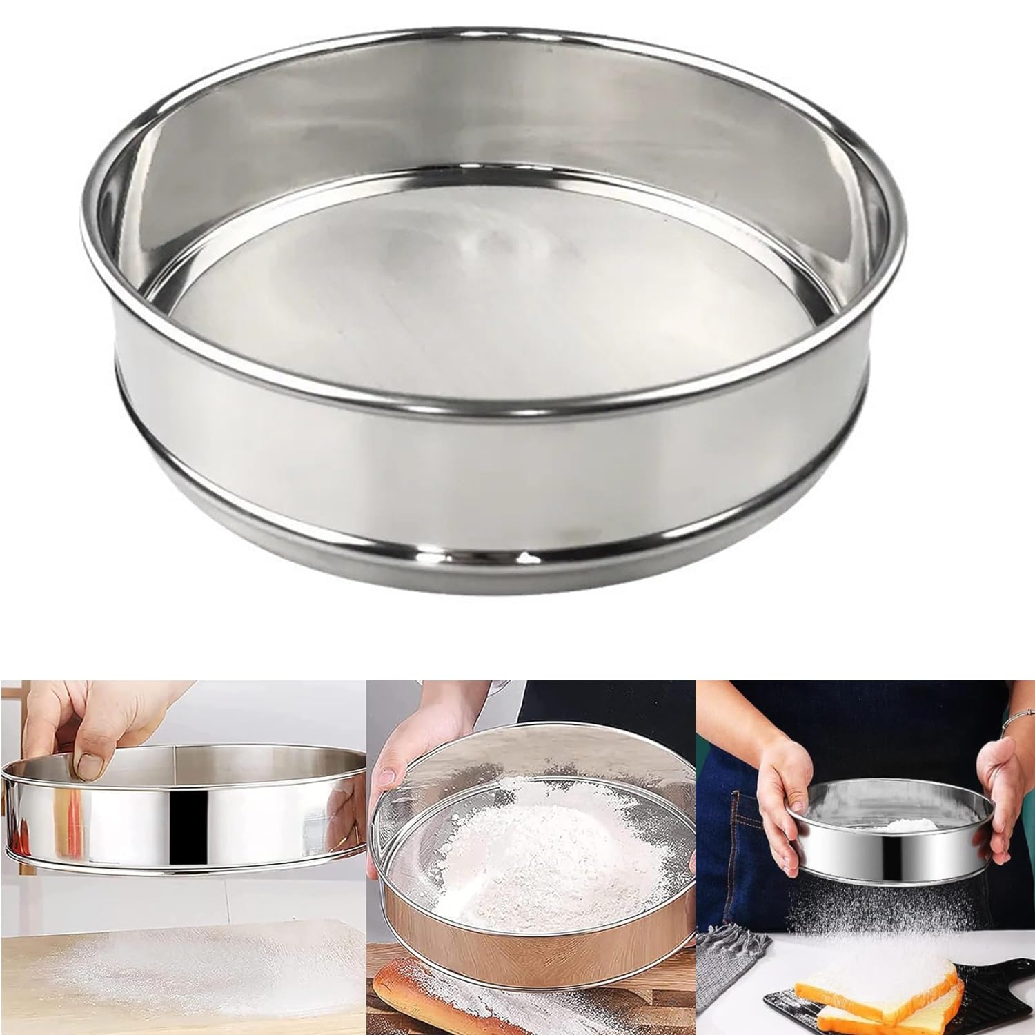 Flour Sieve, Laboratory Sieve, Stainless Steel, 5-60 Mesh, Easy to Clean Flour Sieve, Back Diameter 35m