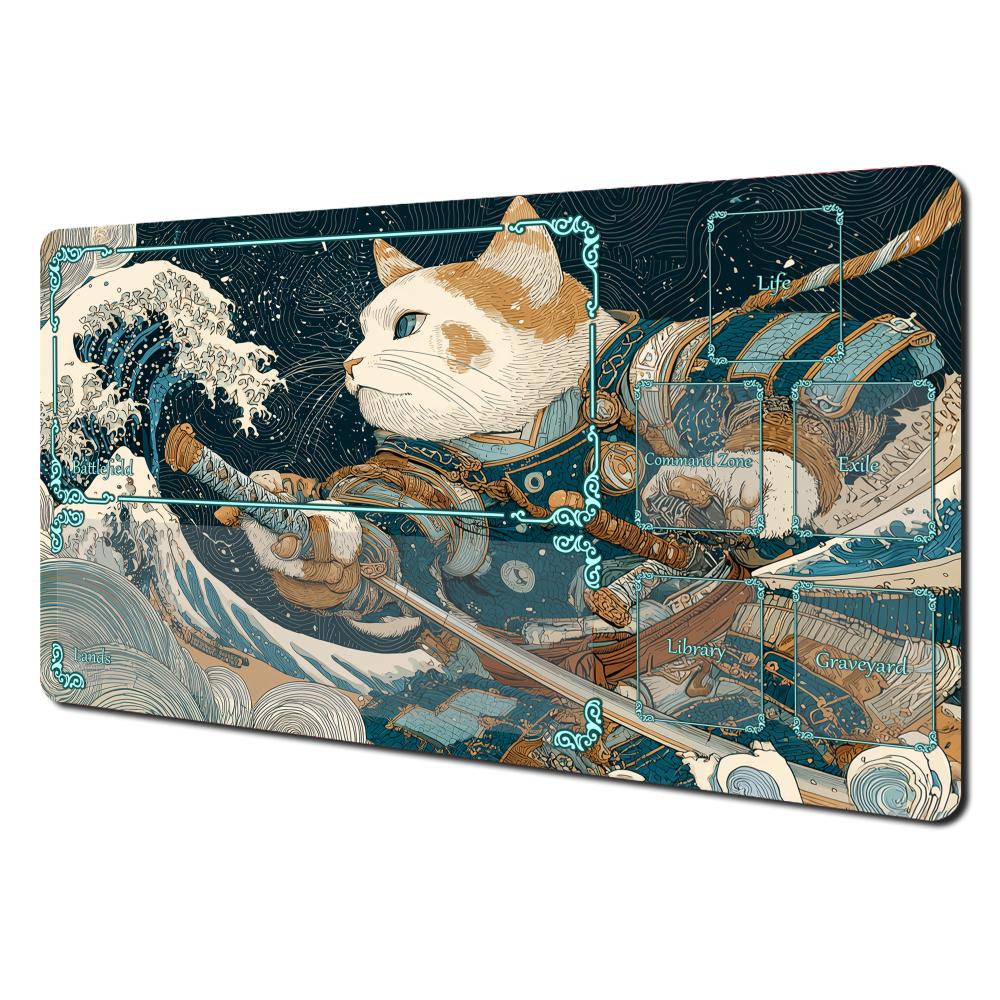 Digital Art Warrior Cat Mtg Playmat Magic Card Mat With Stitched Edge Nonslip Durable Tabletop Playmat Board Game Mat For Tcg