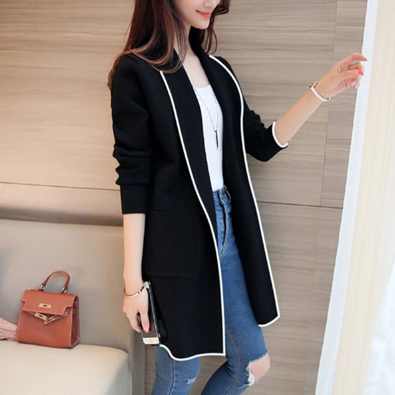 Autumn Winter Long Cardigan Female Casual Women Pocket Cardigan Sweater Knitted Cardigans All-match for Women Jacket Tops