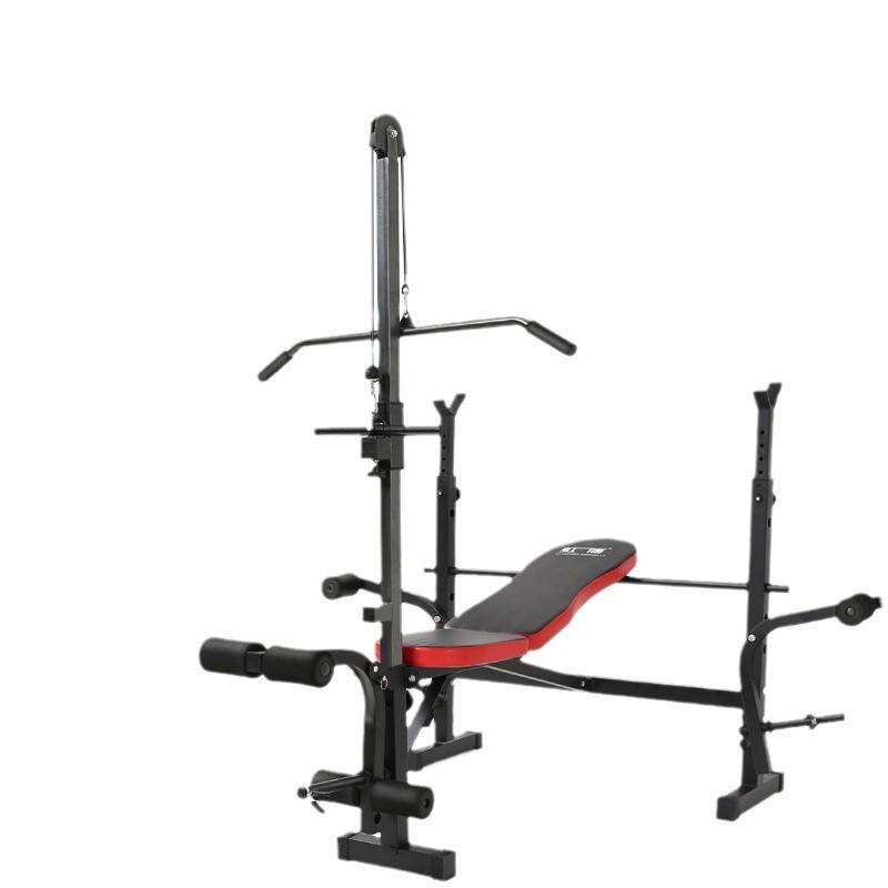 Foldable Multifunction Weightlifting Bench: Bench Press, Squat Rack, Barbell, and Dumbbell Fitness Equipment Set.