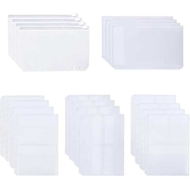 A5 PVC Binder Pockets Set, 12 Pcs A5 Size Zipper Pouch & Binder Pockets for 6 Ring Binder, Waterproof PVC Pouch, Document & Cash Organization for