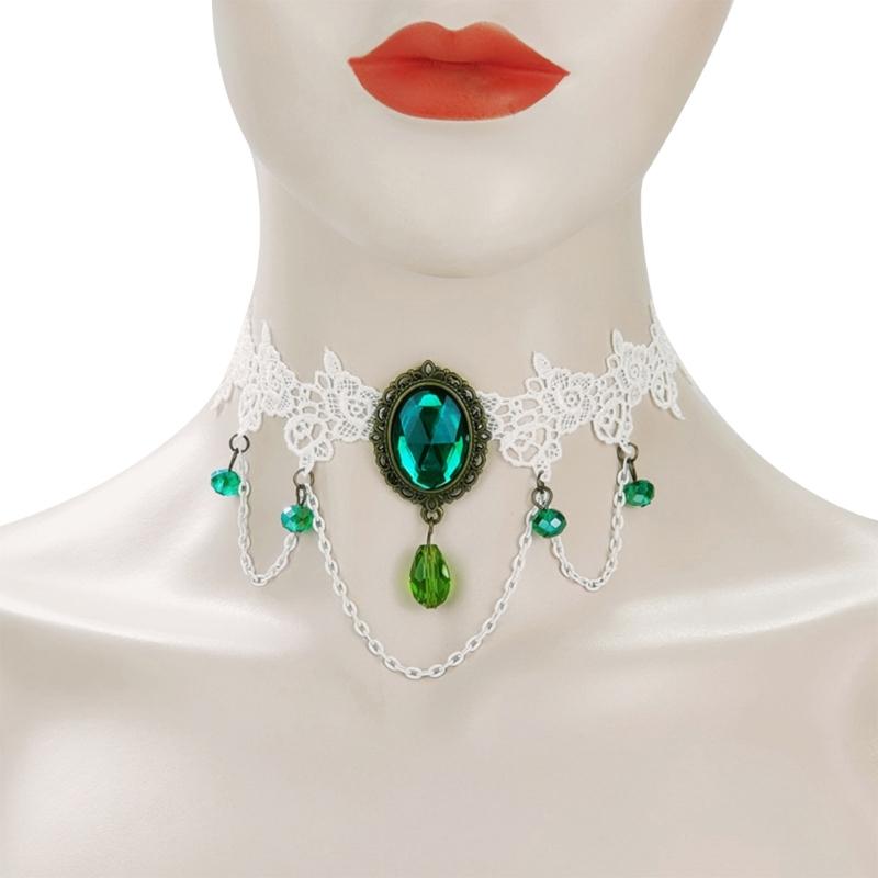 

Women Lace Necklace Green Crystal Hangable Pendant Charm Ornament for Wedding Birthday Holiday Present Gift 1 белый