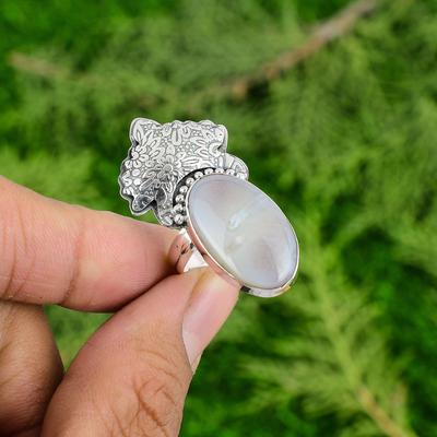Ovaler Botswana Achat Edelstein Sterlingsilber Versprechen Ethnisch Ehefrau Ring Schmuck