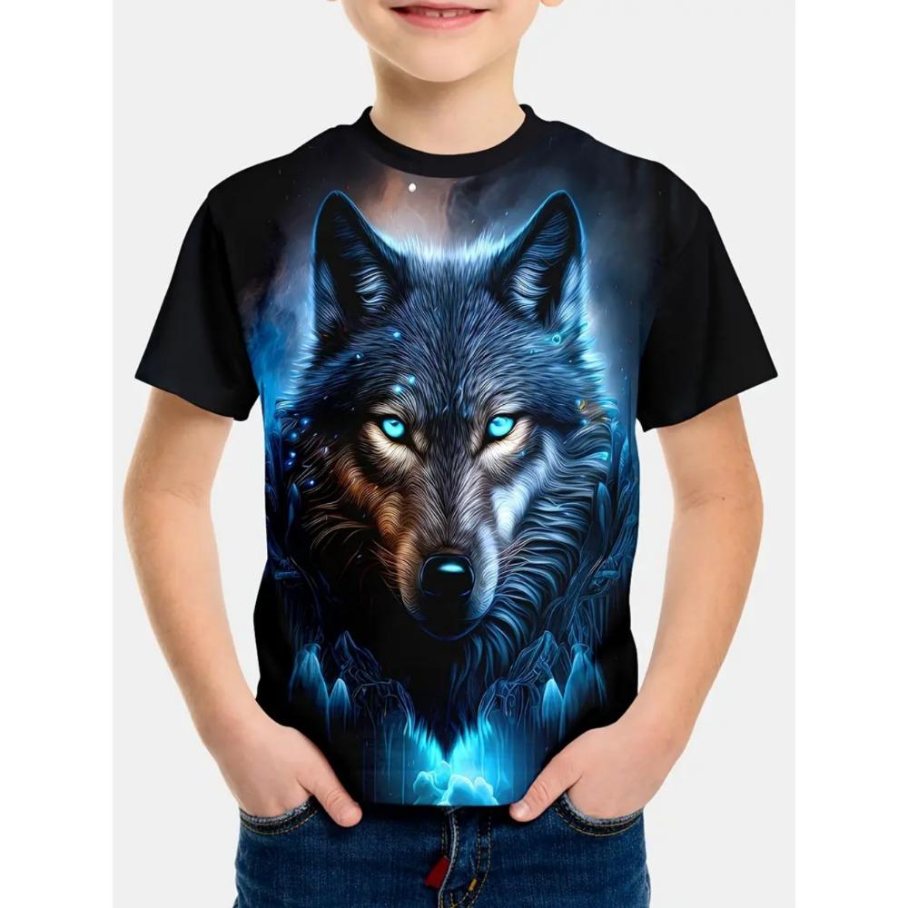 Cool Wolf Boy T-Shirt Tiger 3D Print Kids Short Sleeves Casual Comfortable Boys' Top Tees Outdoor Breathable Lightweight Clothes