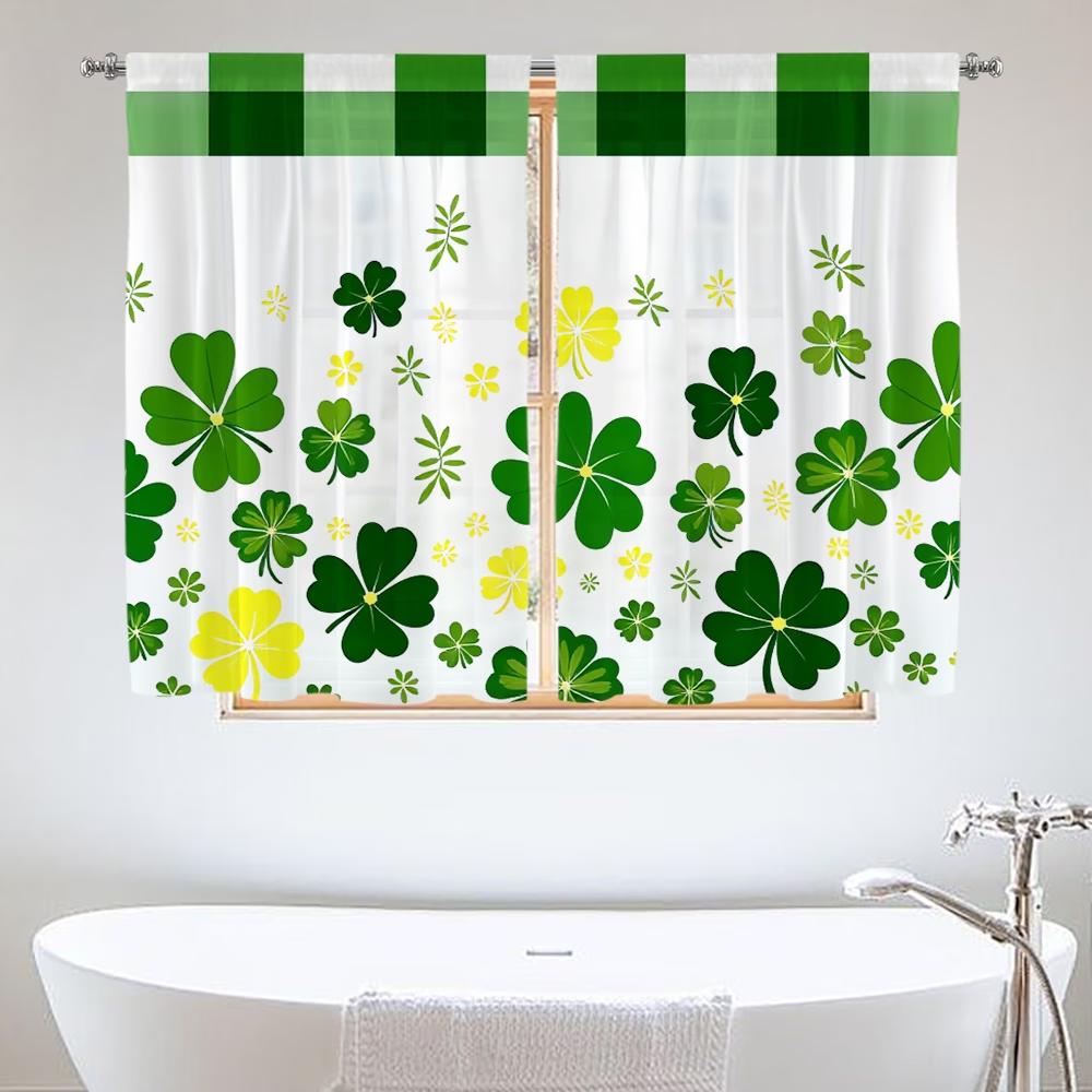 2PCS Digital Printed Sheer Curtain, Four Leaf Clover Lucky Print, St Patricks Day Good Luck for Living Room Bedroom Home Decor