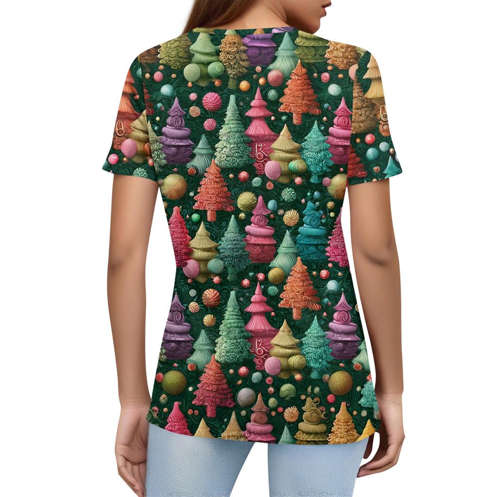Dámské tričko Vánoční potisk Knoflík Krátký rukáv Denní Víkendová Móda Základní Véčkový výstřih Běžný Top