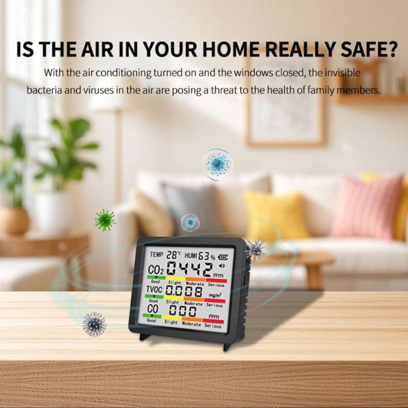 4inch Large Screen Multifunction Air Quality Monitor Including Temperature, Humidity, CO CO2 TVOC for Home
