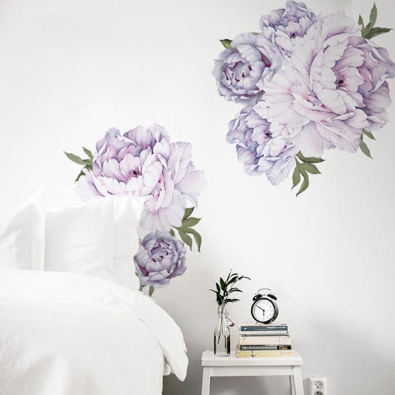Purple Peony Flowers Wall Stickers for Kids Room Living Room Bedroom Home Decoration Wall Decal