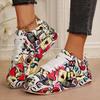 Fashion Women Sneakers Thick-soled Increased Women Sneakers New Hand-painted Graffiti White Women Shoes Outdoor Casual Shoes Plus Size
