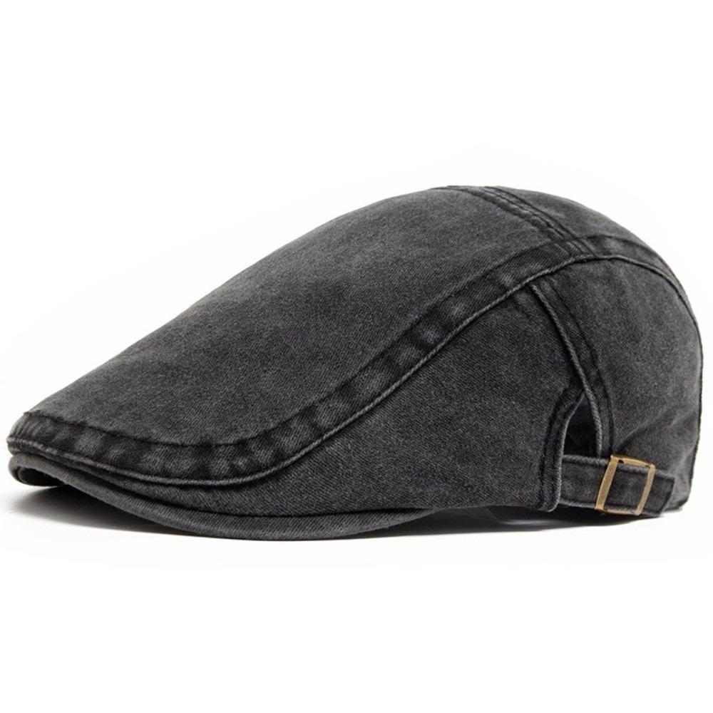 Cotton Washed Denim Newsboy Caps British Style Flat Cap Retro Peaked Cap  Spring чёрный