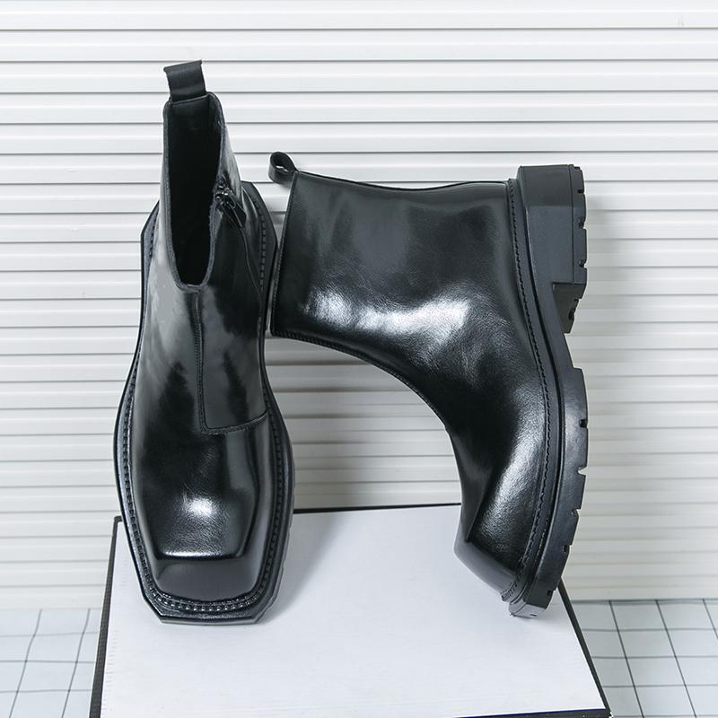 Winter Herren Business Chelsea Lederstiefel Schwarz Dicksohlige Rutschfeste Outdoor Trainingsstiefel Gesellschaftsstiefel Größen 38-46