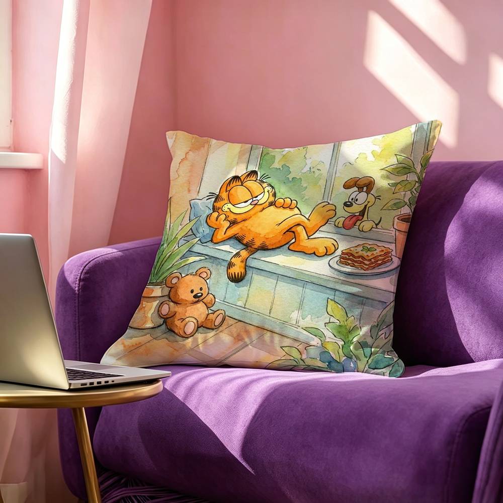 Cute Anime GGarfields Cat New Square DoubleSided printed Pillow Case Bedroom Bedside Pillow Sofa Cushion Cover