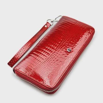 Carteira feminina de couro com estampa de crocodilo: Bolsa de pulso e telefone com zíper único