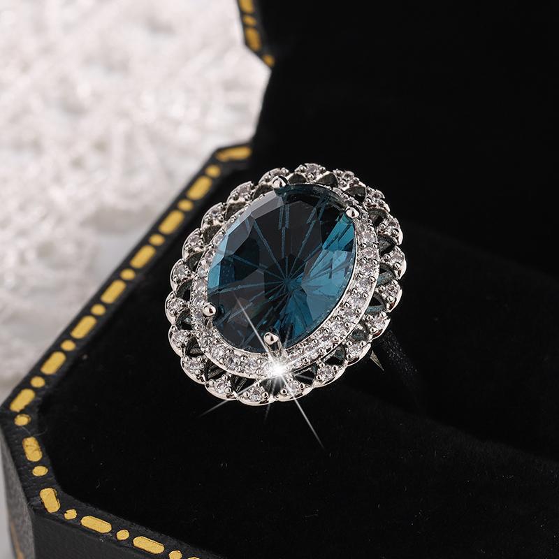 Haute Couture Blue Women's Ring 925 Silver Plated Natural Blue Topaz Women's Ring Cocktail Party Jewelry Gift