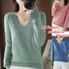 Women Casaul Soft Comfy V-Neck Knitting Long Sleeves Bottoming Sweater Tops Solid Colors Cashmere Pullover Jumpers Pull Femme