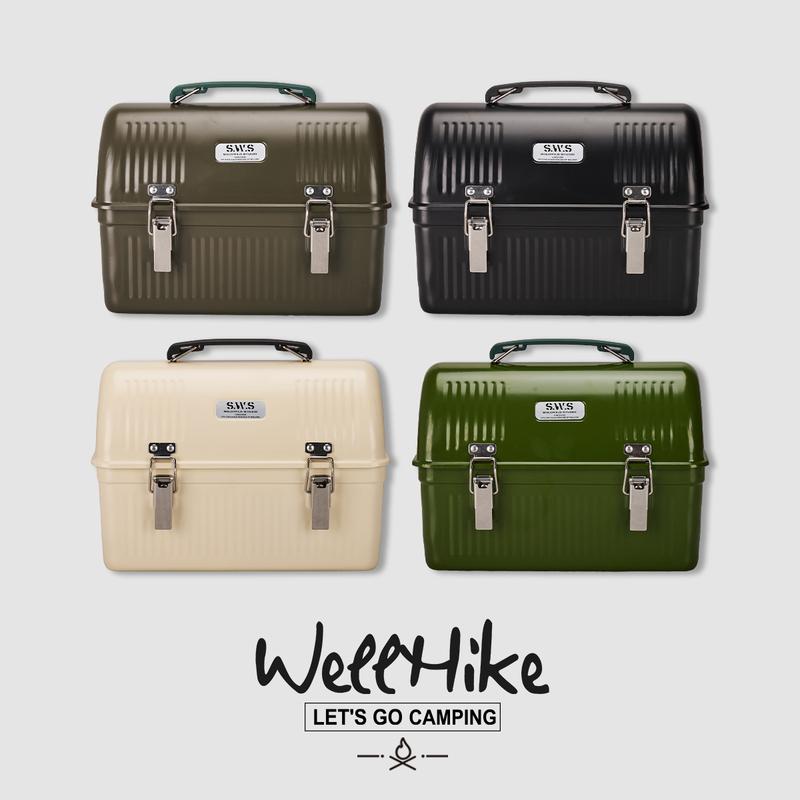 WELLHIKE SWS Vintage Camping Metall-Mittagessenbox Kaffee Tee Outdoor-Ausrüstung Werkzeugkasten Aufbewahrungskoffer