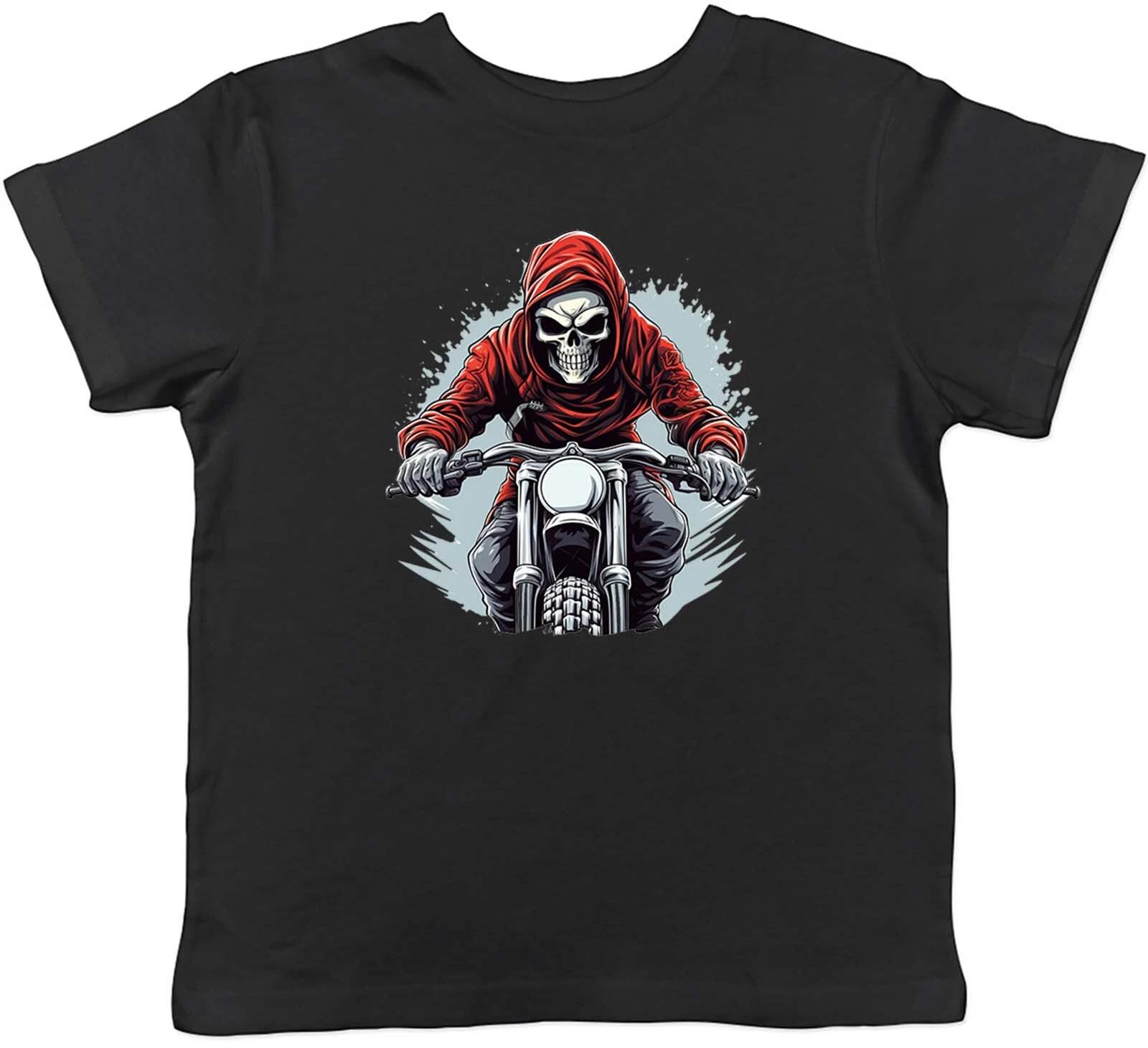 Skeleton Biker Kids T-Shirt Motorbike Skull Gothic Punk Bike Childrens Boys Girl 100