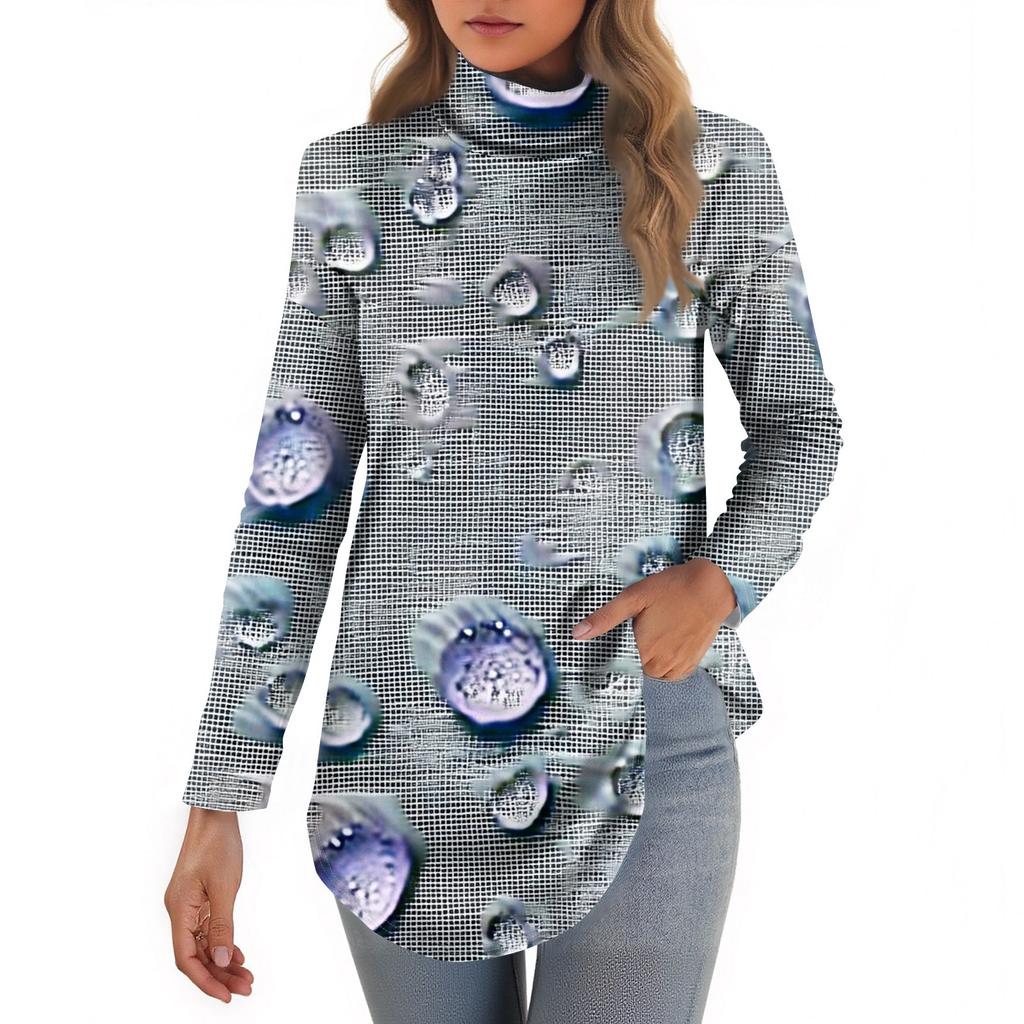 Tee Shirts For Women Fall Casual Long Sleeve Shirts Sweatshirt Vintage Printed High Neck Top Pullover