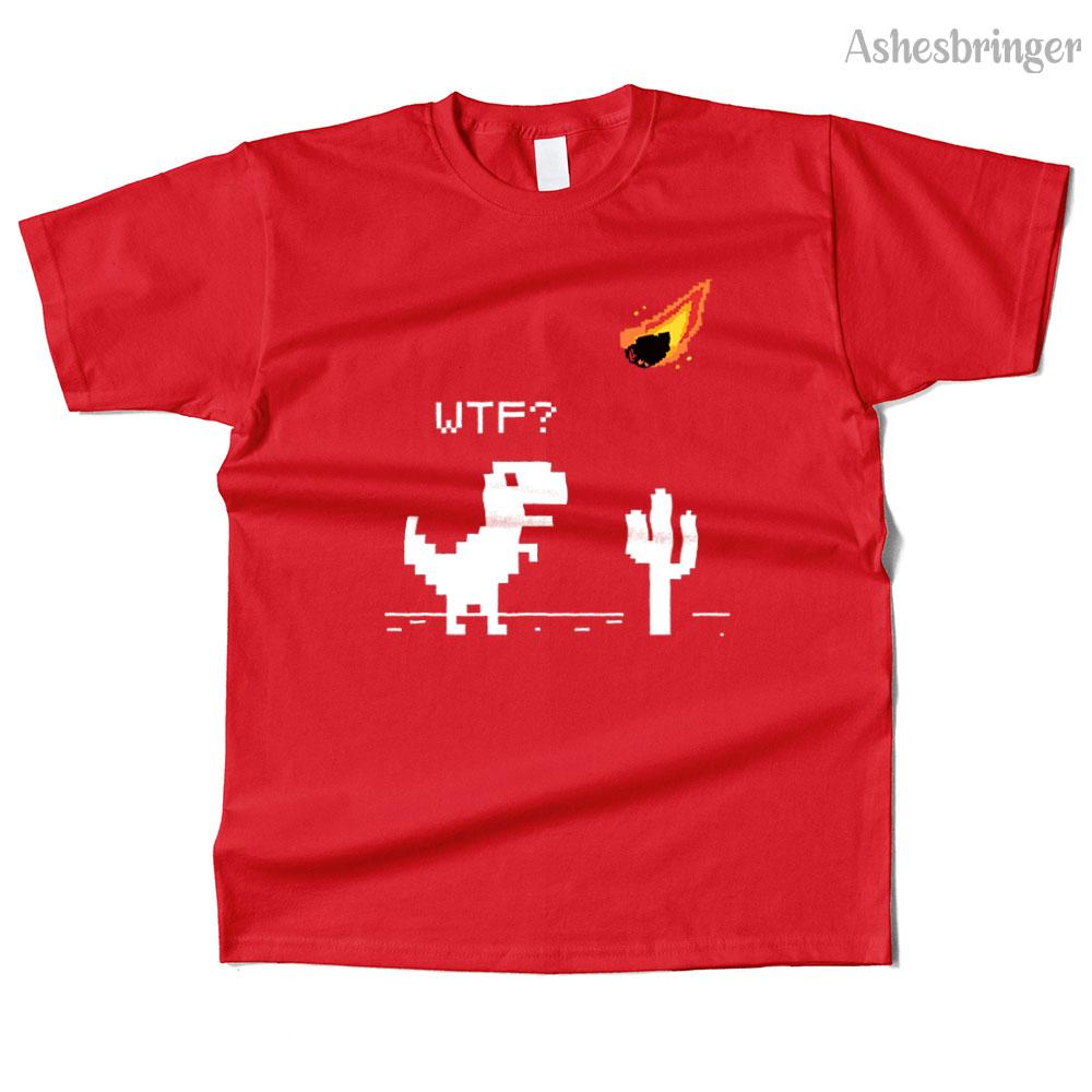 Mens Cotton WTF??? 8 Bit Graphic Funny T-REX T Shirt Street Casual Style Tee for Men and Women