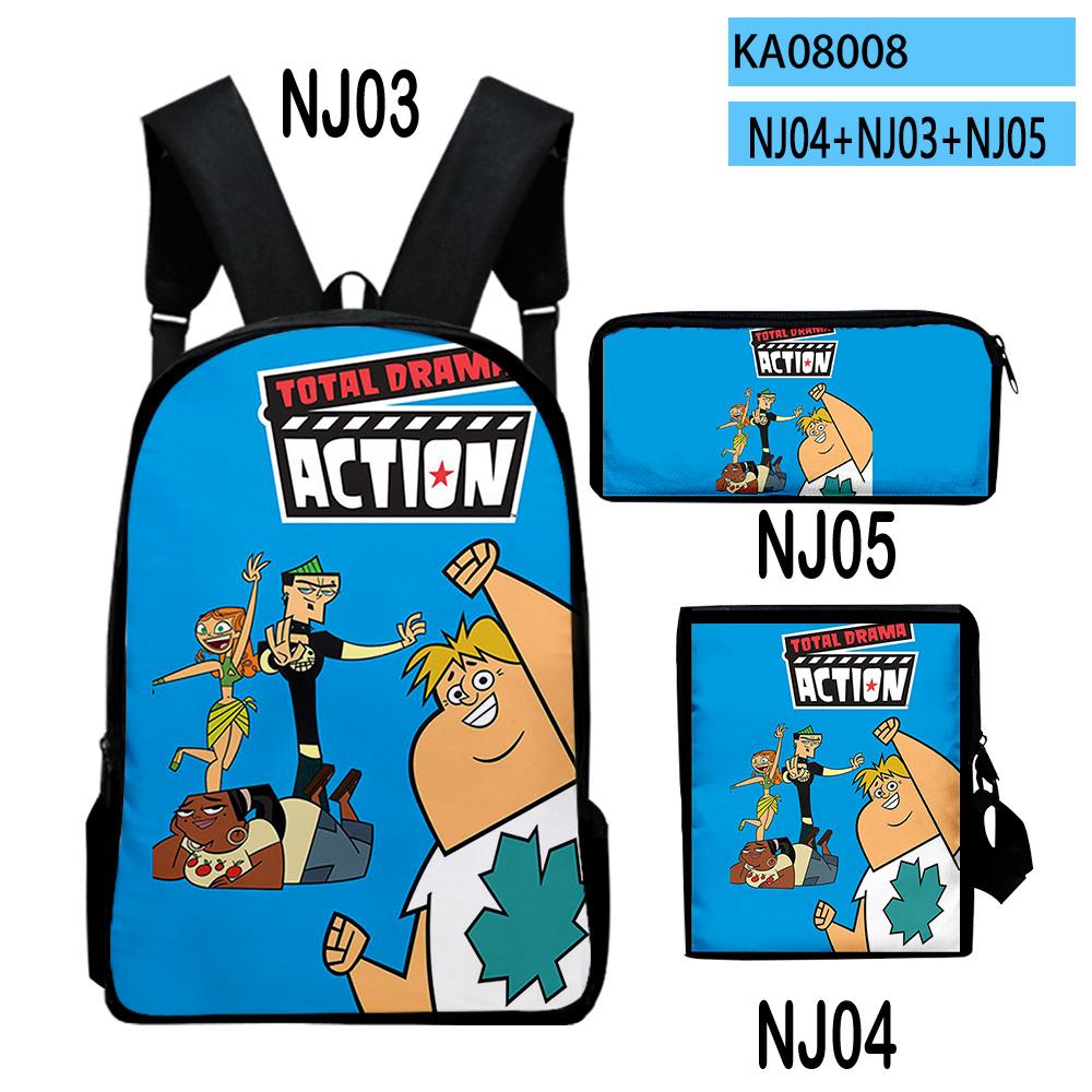 Klassische Neuheit Total Drama 3D-Druck 3 Stück/Set Schüler Rucksäcke Laptop Tagesrucksack Rucksack Schräg getragene Tasche Federmäppchen