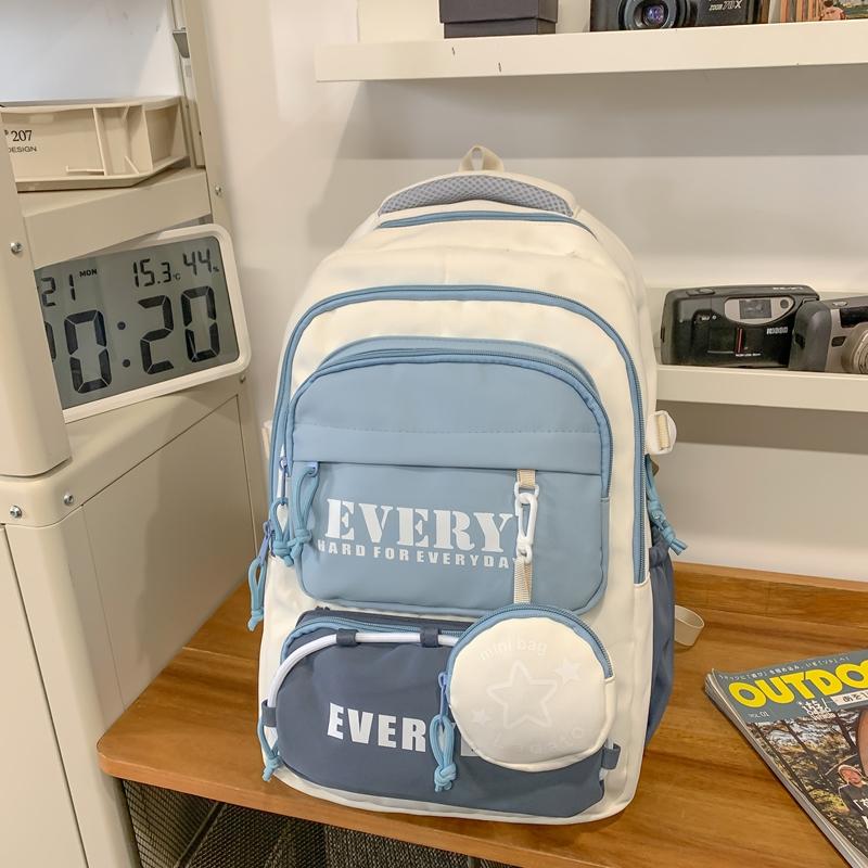 Contrast Color Waterproof Backpack Campus Style Large Capacity School Bag Computer Bag For Teenagers Students