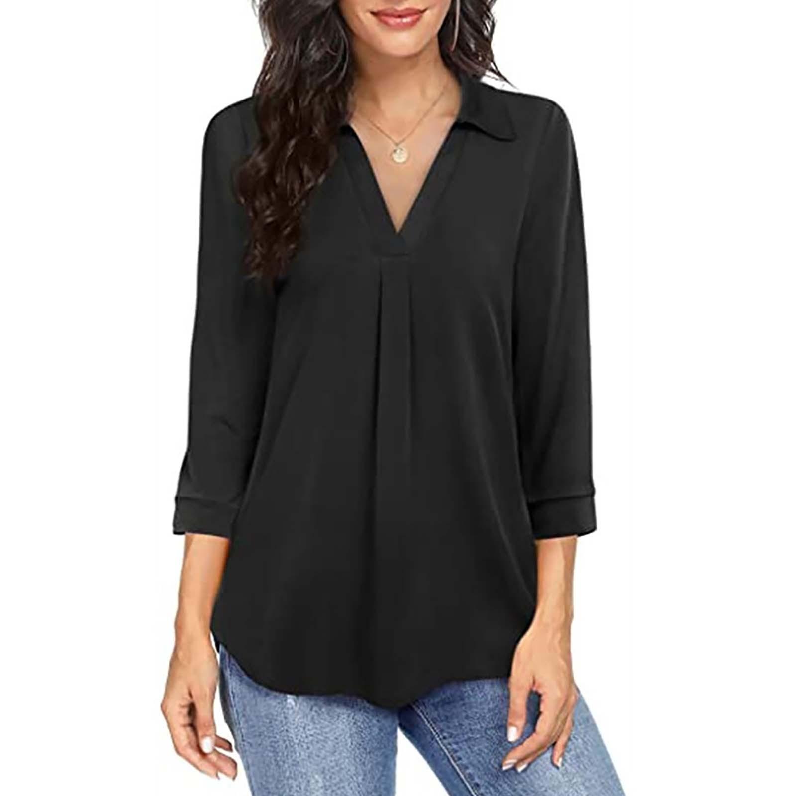 Women S Temperament Chiffon Women S Pullover Loose V-Neck Shirt Top Long Sleeved Shirt XXL