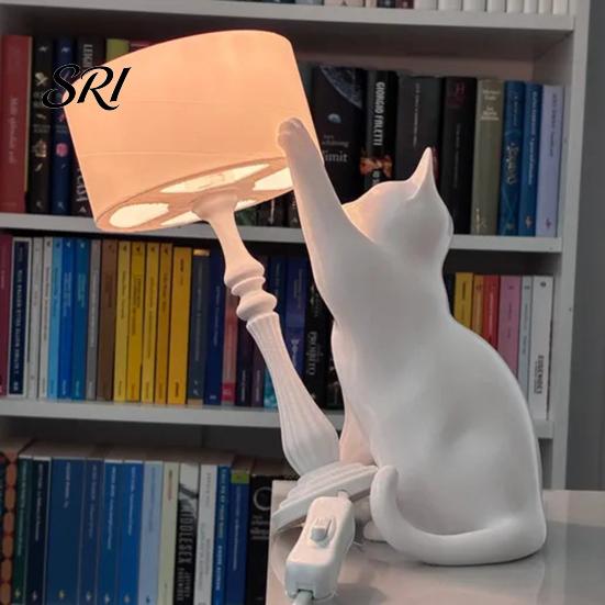 LED Cat Night Light Naughty Table Lamp 3D Printed Tipping Ornament Creative Bedside for Living Room Bedroom Home Decor Animal